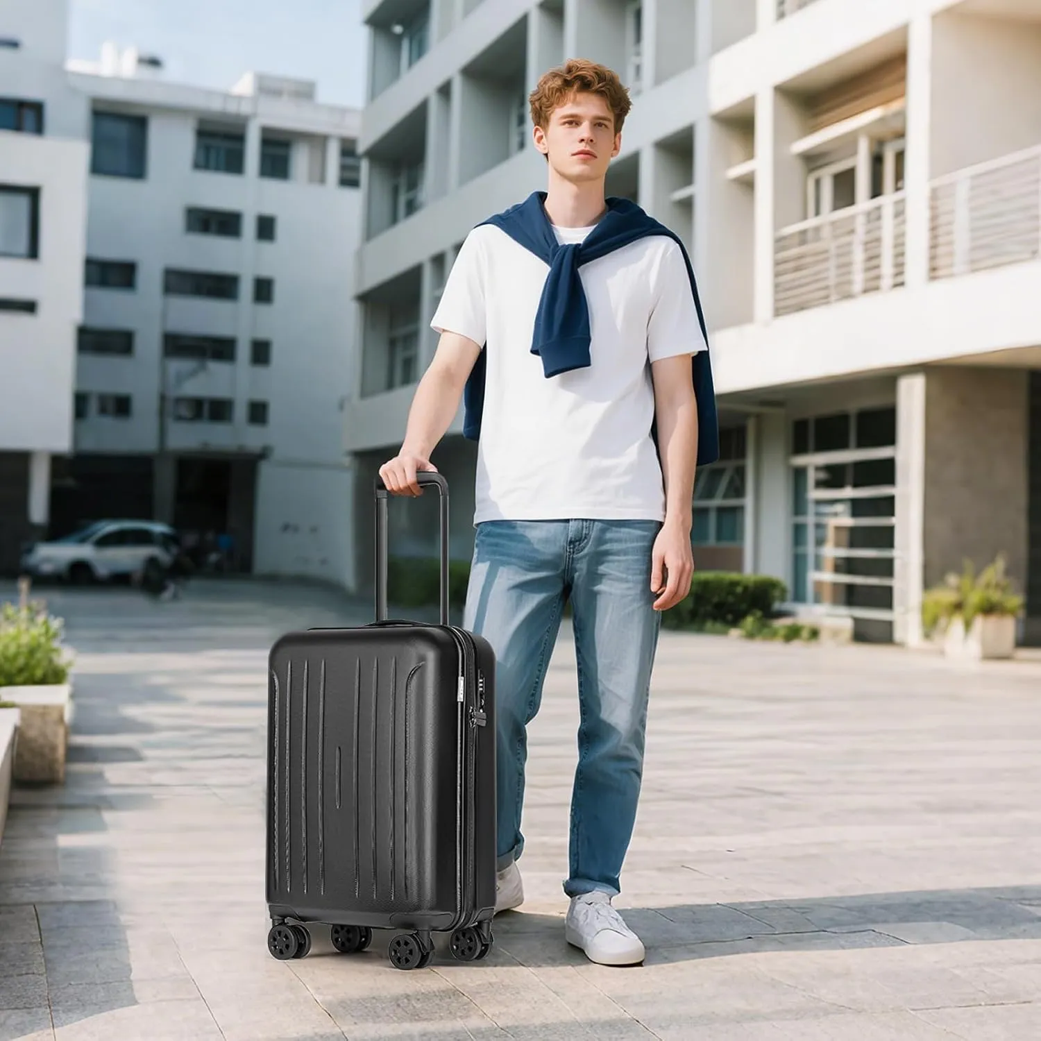 KYME Carry On Luggage 22x14x9 Airline Approved, 20 Inch Suitcases With Wheels, Hard Side Suitcase With TSA Lock, Double Spinner Wheels Carry-on, Black