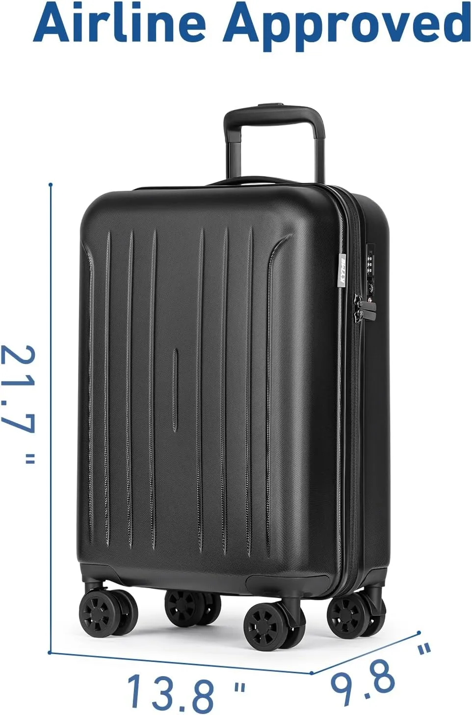 KYME Carry On Luggage 22x14x9 Airline Approved, 20 Inch Suitcases With Wheels, Hard Side Suitcase With TSA Lock, Double Spinner Wheels Carry-on, Black