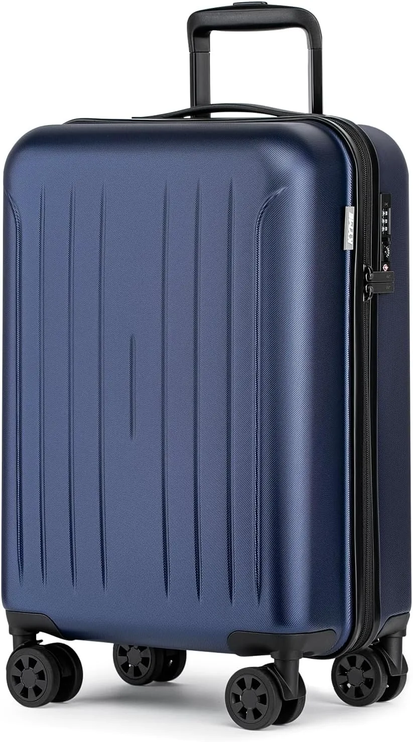 KYME carryon luggage 22x14x9 airline approved, 20 Inch Hardside Suitcases With Wheels, Hard Shell Suitcase With TSA Lock, Double Spinner Wheels Carry-on (Navy Blue, 20inch Carry-on)