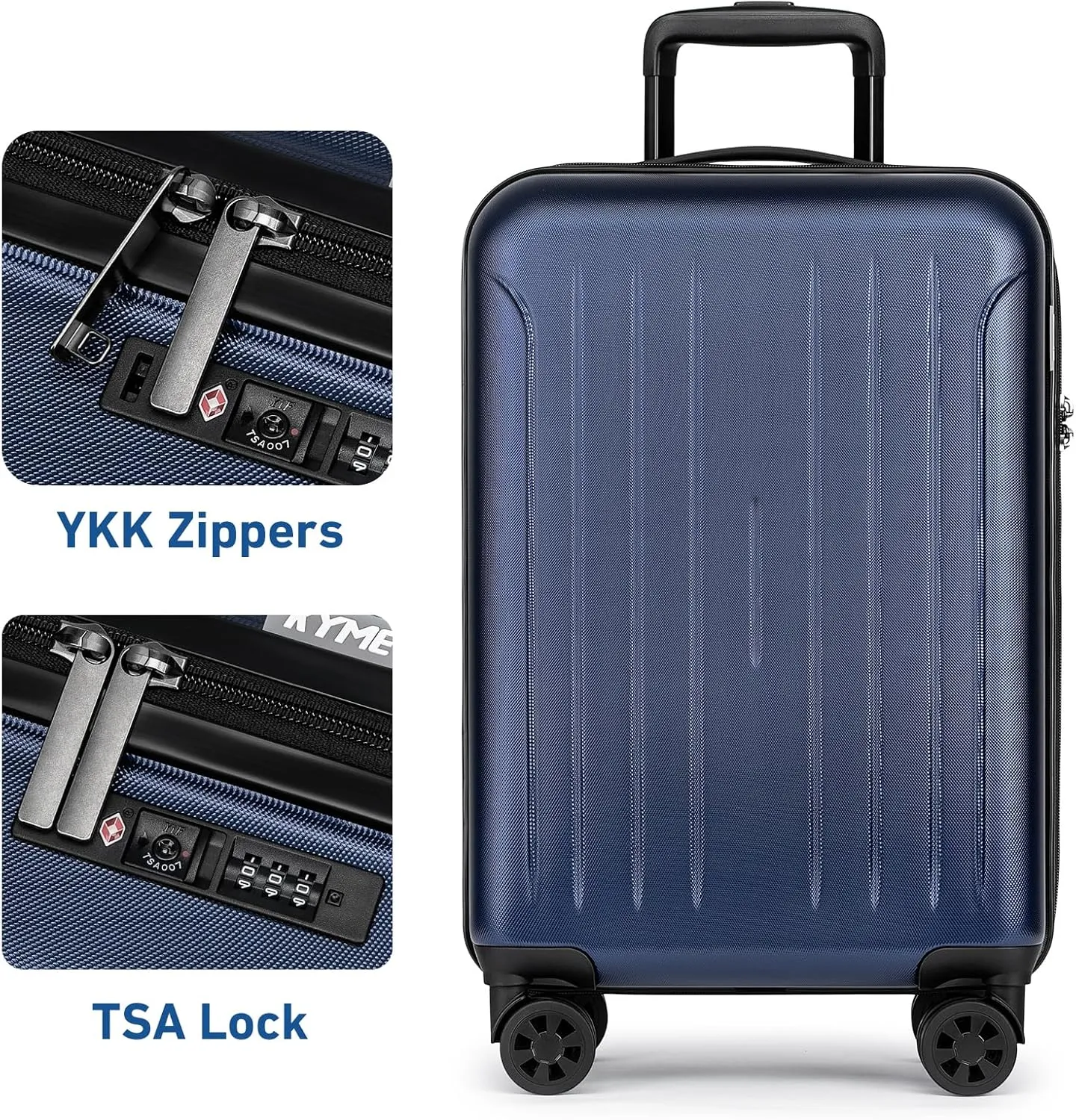 KYME carryon luggage 22x14x9 airline approved, 20 Inch Hardside Suitcases With Wheels, Hard Shell Suitcase With TSA Lock, Double Spinner Wheels Carry-on (Navy Blue, 20inch Carry-on)