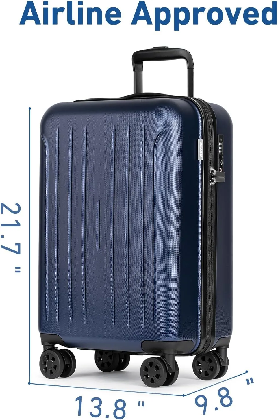 KYME carryon luggage 22x14x9 airline approved, 20 Inch Hardside Suitcases With Wheels, Hard Shell Suitcase With TSA Lock, Double Spinner Wheels Carry-on (Navy Blue, 20inch Carry-on)