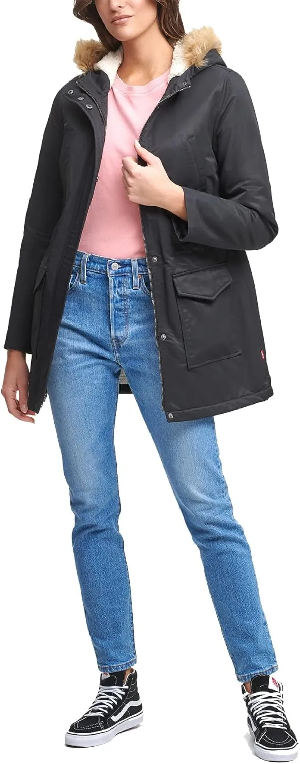 Levi's Women's Sherpa Lined Mid-Length Performance Park Jacket with Faux Fur Collar