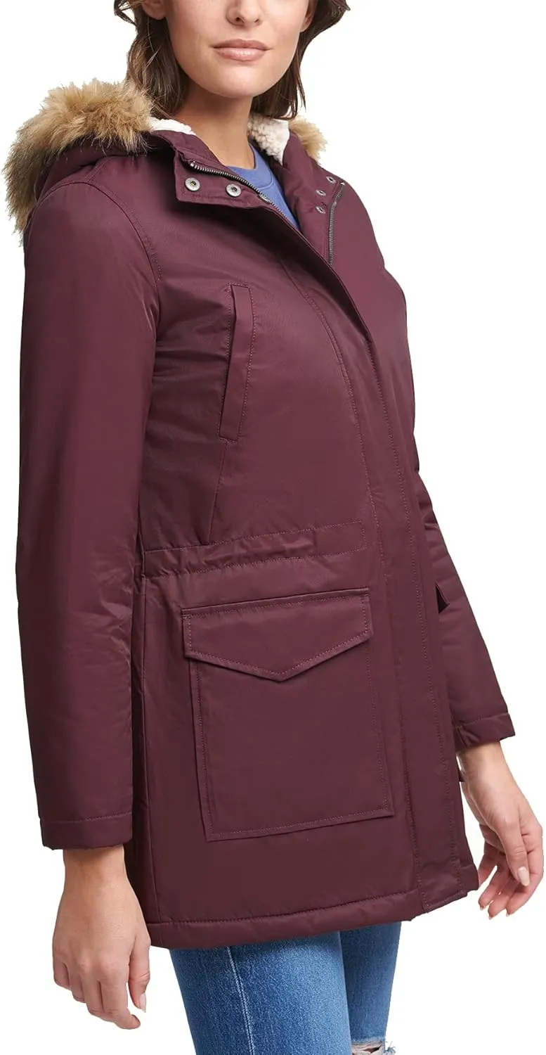 Levi's Women's Sherpa Lined Mid-Length Performance Park Jacket with Faux Fur Collar