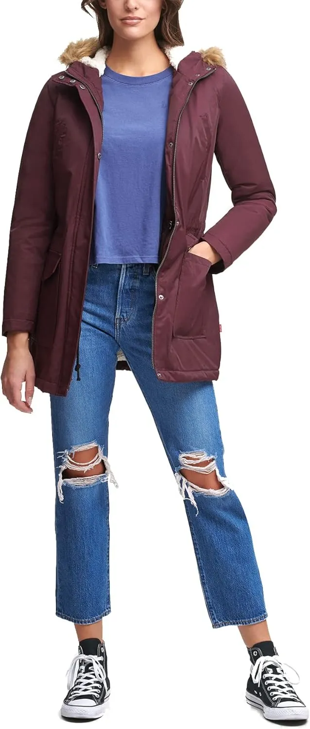Levi's Women's Sherpa Lined Mid-Length Performance Park Jacket with Faux Fur Collar