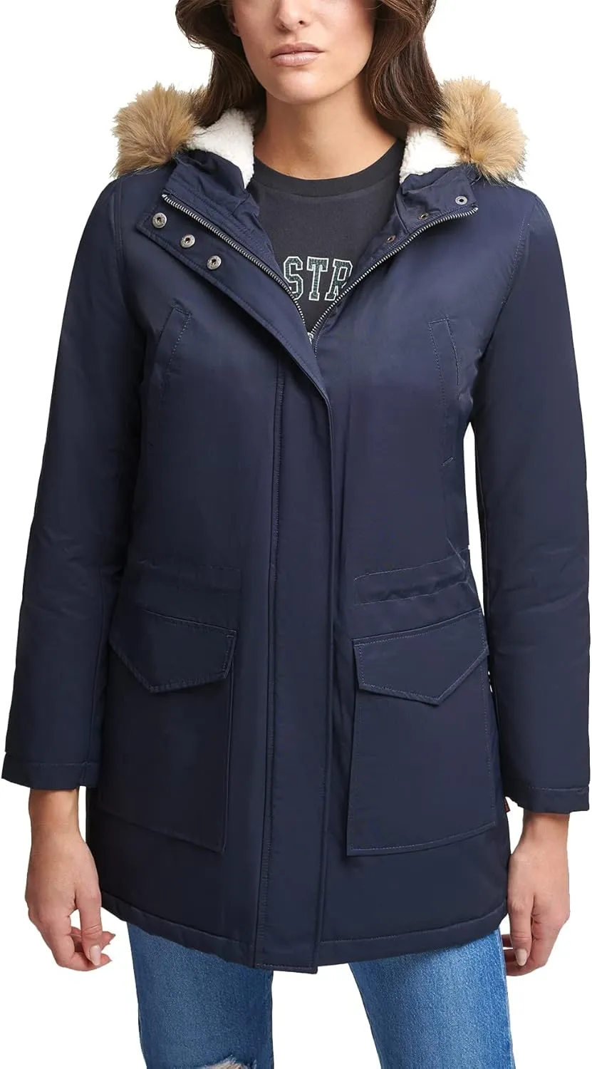 Levi's Women's Sherpa Lined Mid-Length Performance Park Jacket with Faux Fur Collar