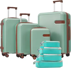 Lightweight 4 Piece Luggage Set with Compression Packing Cubes, Expandable Suitcases with 360 Spinner Wheels, Light Green
