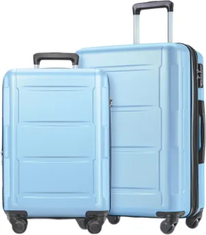 Lightweight Expandable Spinner Wheel Luggage Set, 20-inch and 24-inch Suitcases, Durable ABS Material, Light Blue