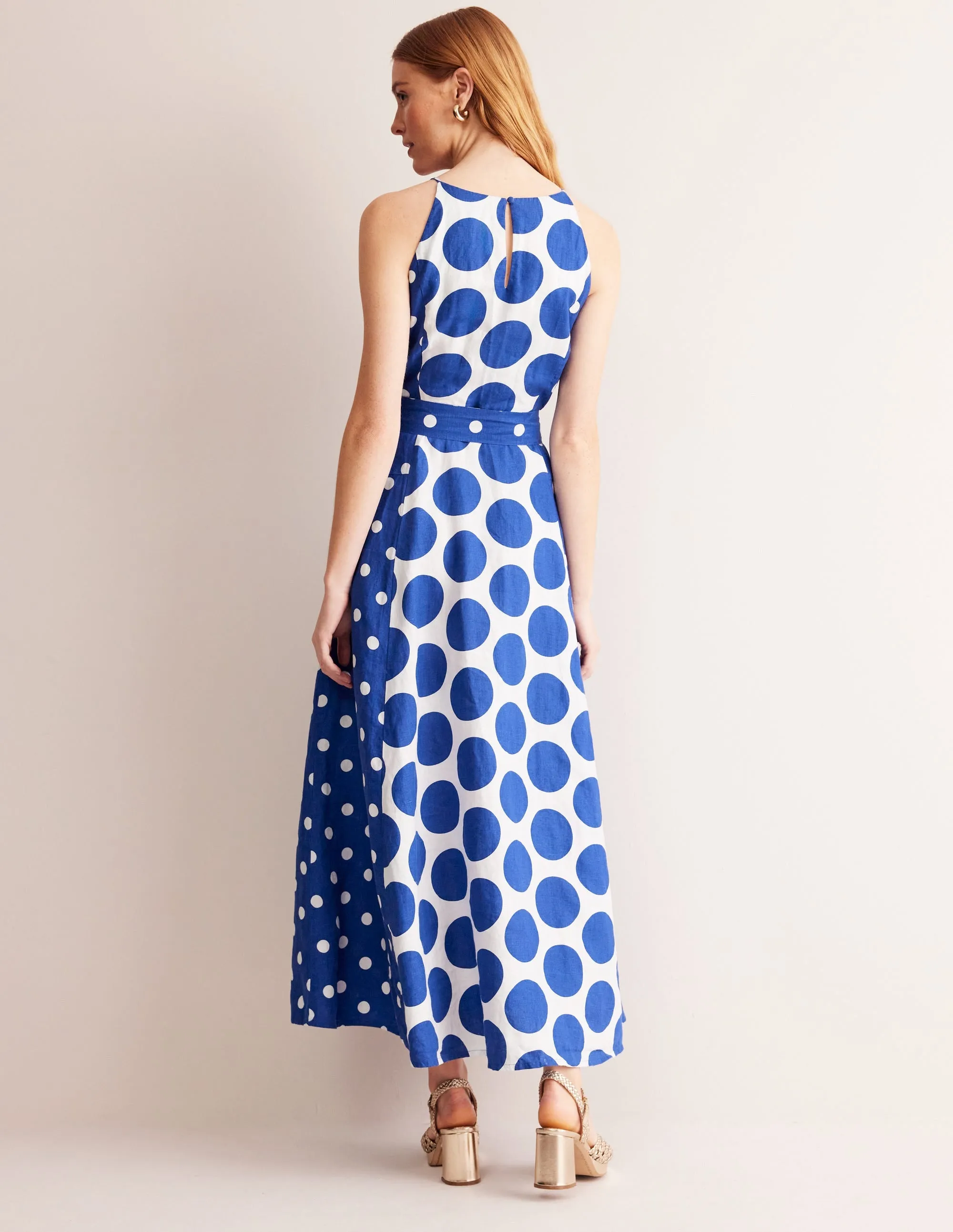 Linen Maxi Halter Dress-Surf the Web, Spotted