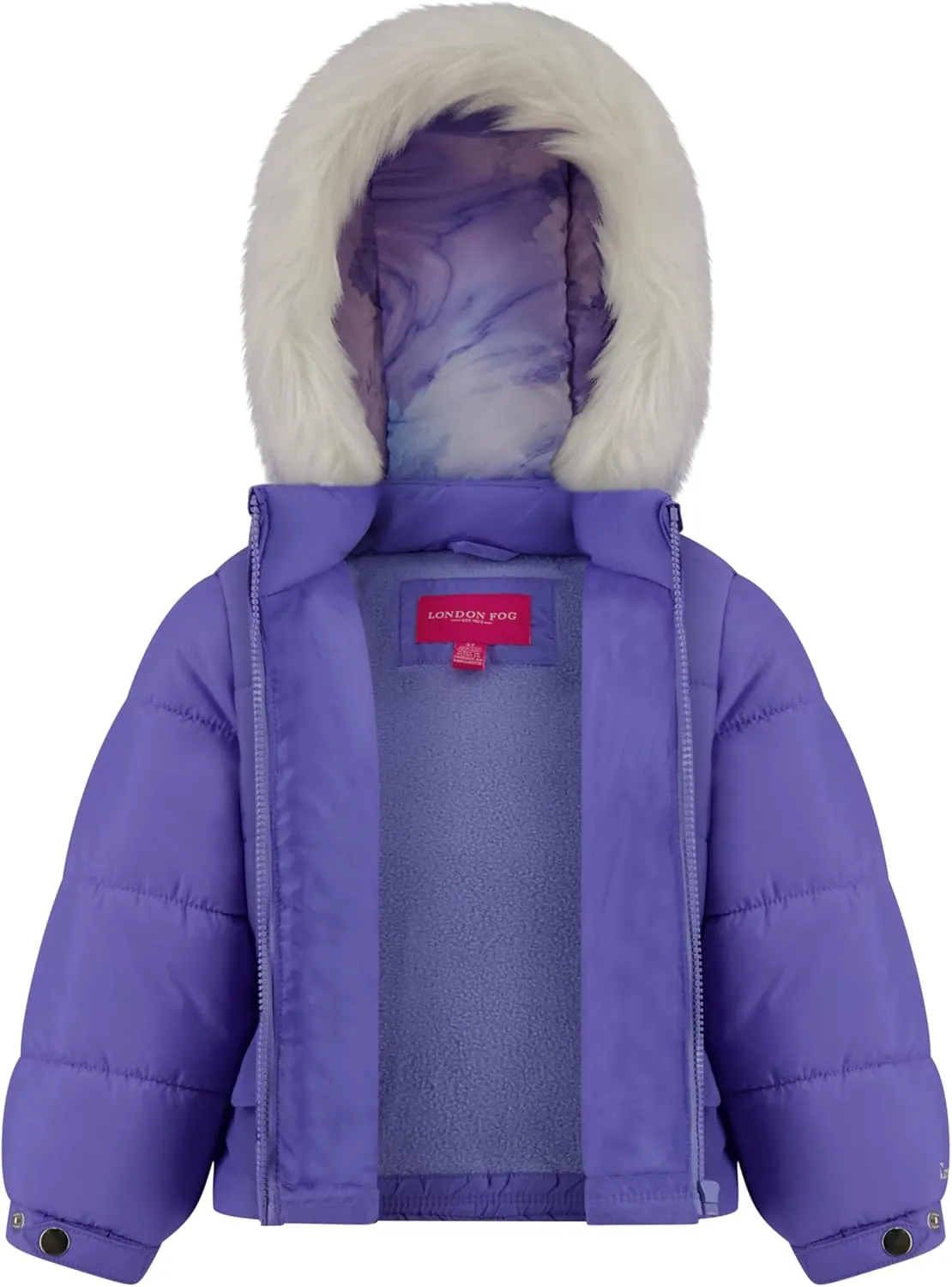 LONDON FOG Girls' Heavyweight Puffer Jacket with Faux Fur Hood and Fleece Lining