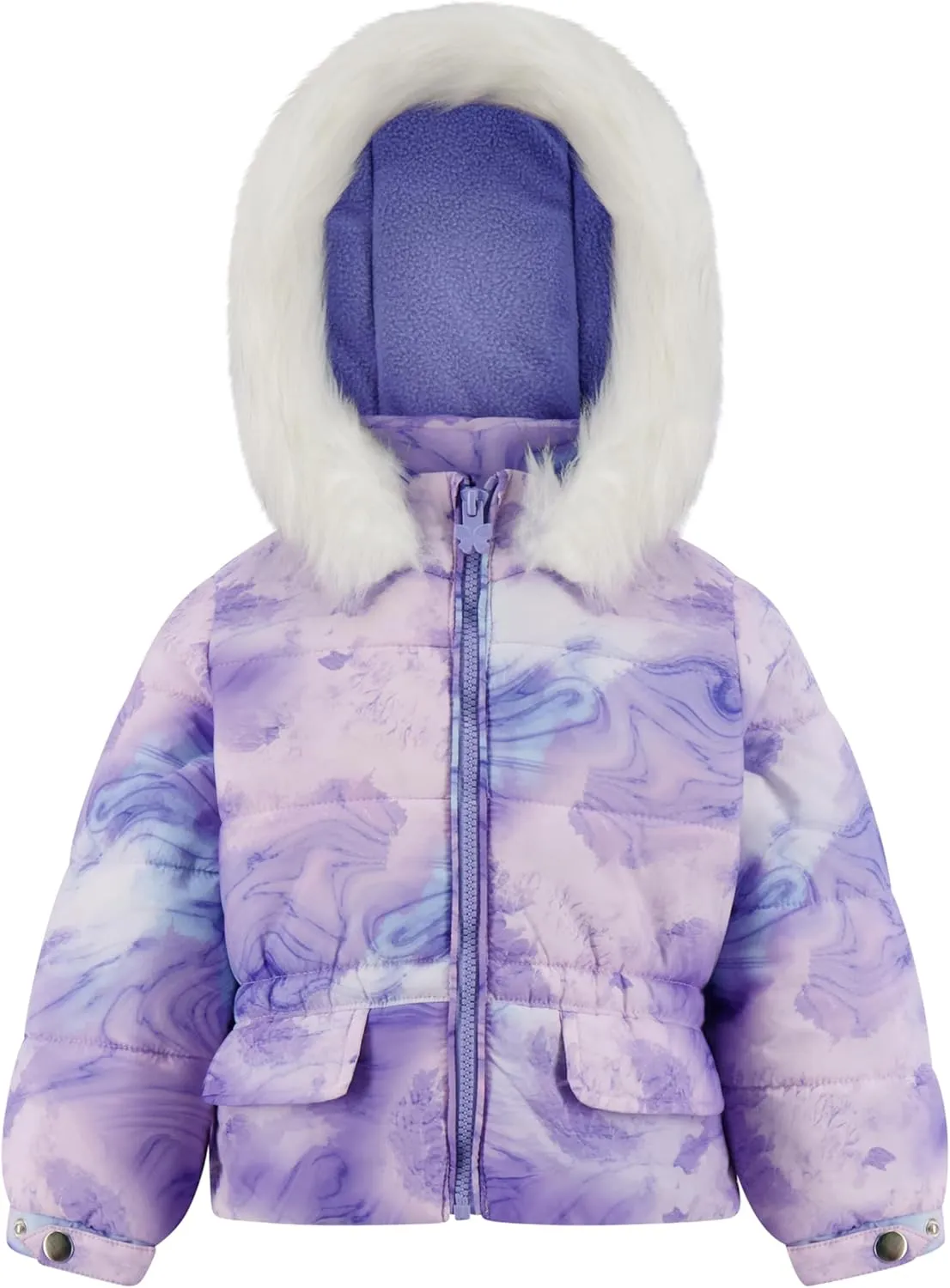 LONDON FOG Girls' Heavyweight Puffer Jacket with Faux Fur Hood and Fleece Lining