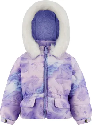 LONDON FOG Girls' Heavyweight Puffer Jacket with Faux Fur Hood and Fleece Lining