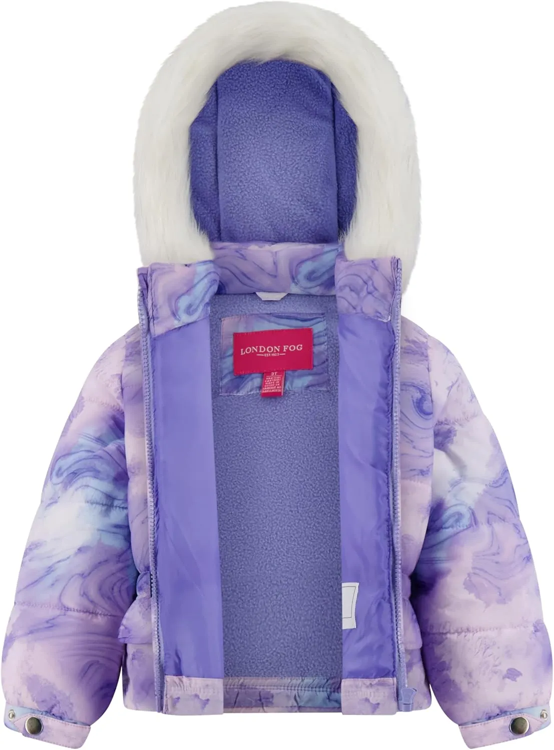 LONDON FOG Girls' Heavyweight Puffer Jacket with Faux Fur Hood and Fleece Lining