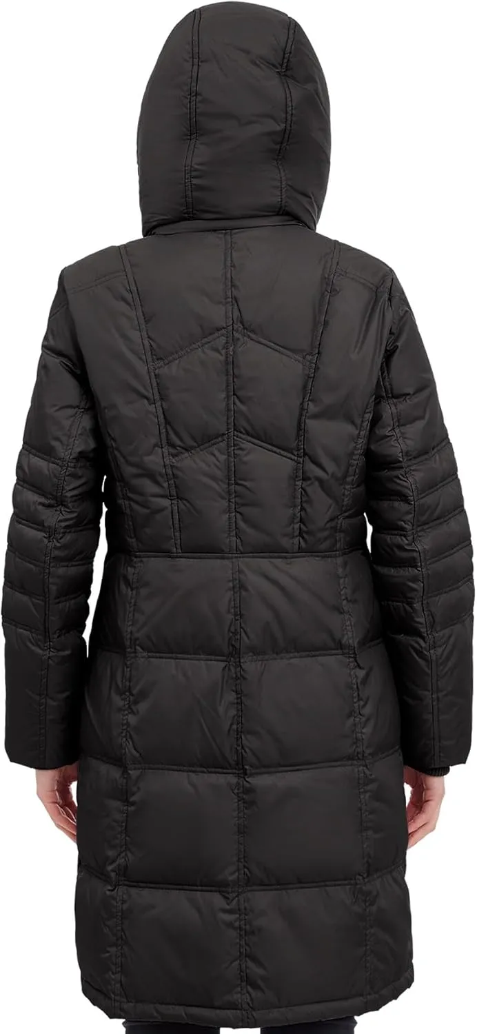 LONDON FOG Women's Chevron Coat with Faux Fur Trimmed Hood