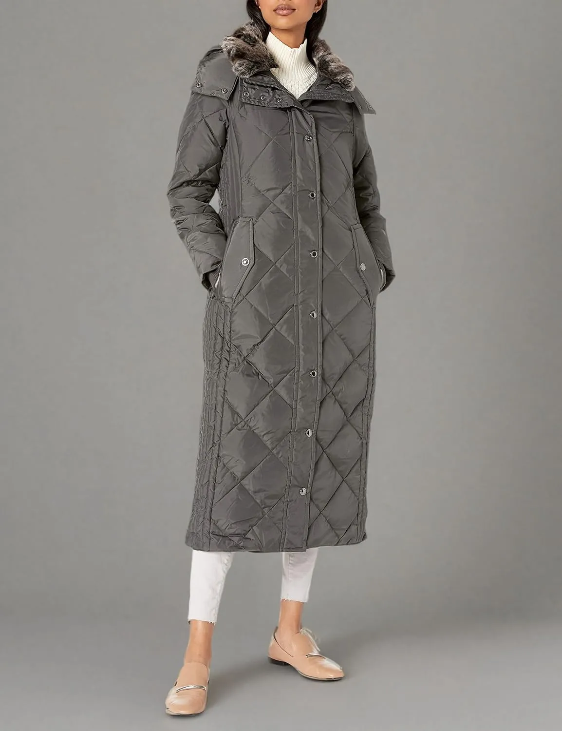 LONDON FOG Women's Diamond Down Quilting with Removable Hood