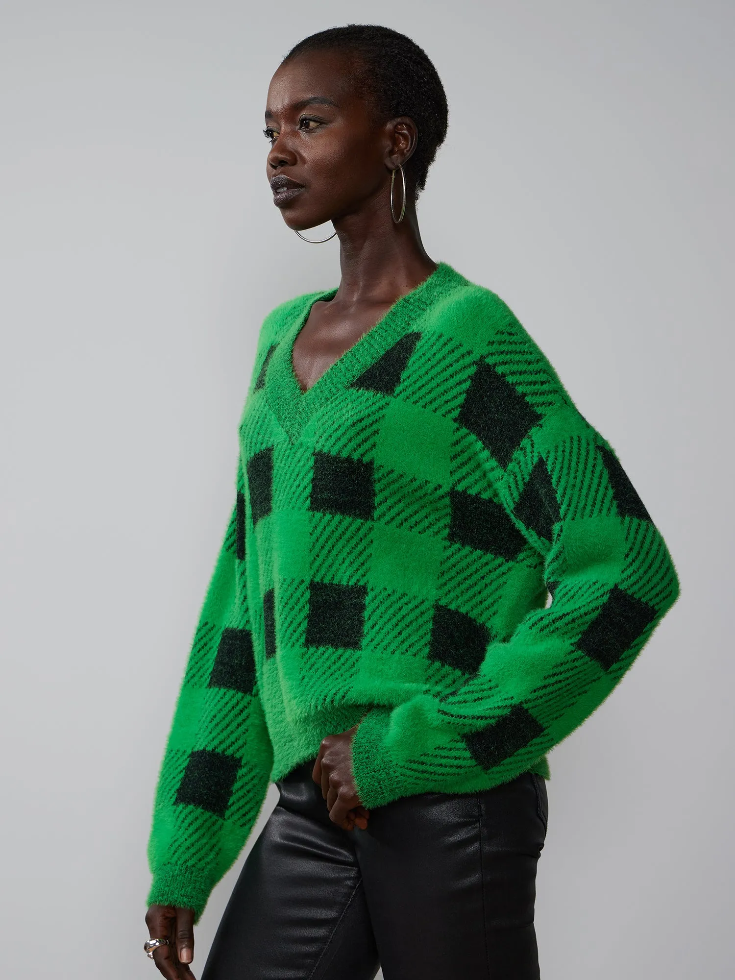 Long Sleeve V Neck Eyelash Sweater