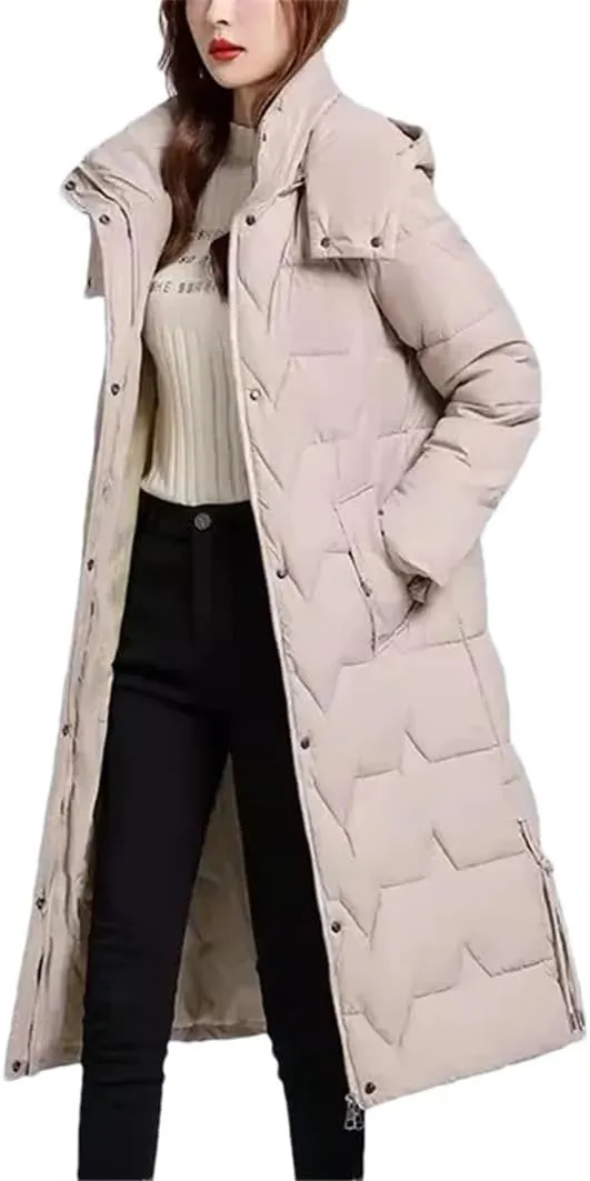 Long Warm Winter Jacket Womens Hooded Down Cotton Coat Korean Cotton-Padded Parkas