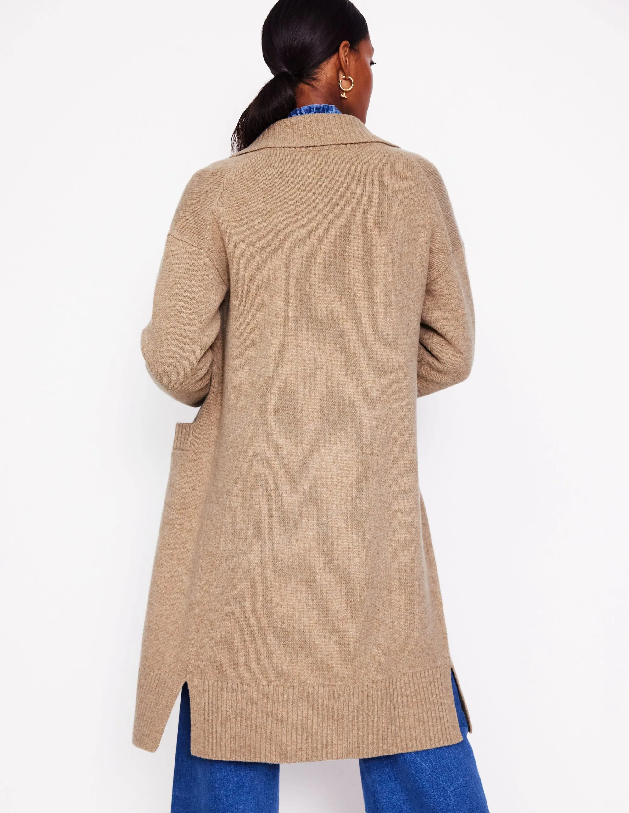 Longline Merino Cardigan-Oatmeal Melange