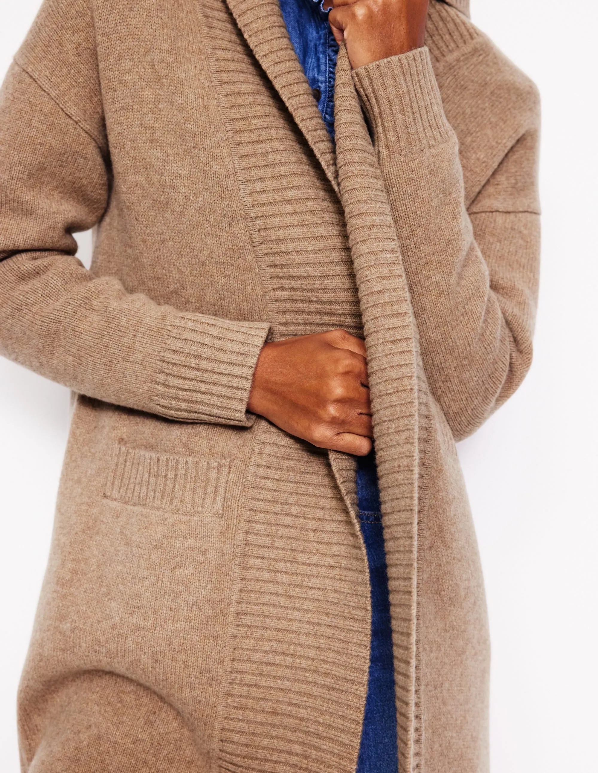 Longline Merino Cardigan-Oatmeal Melange
