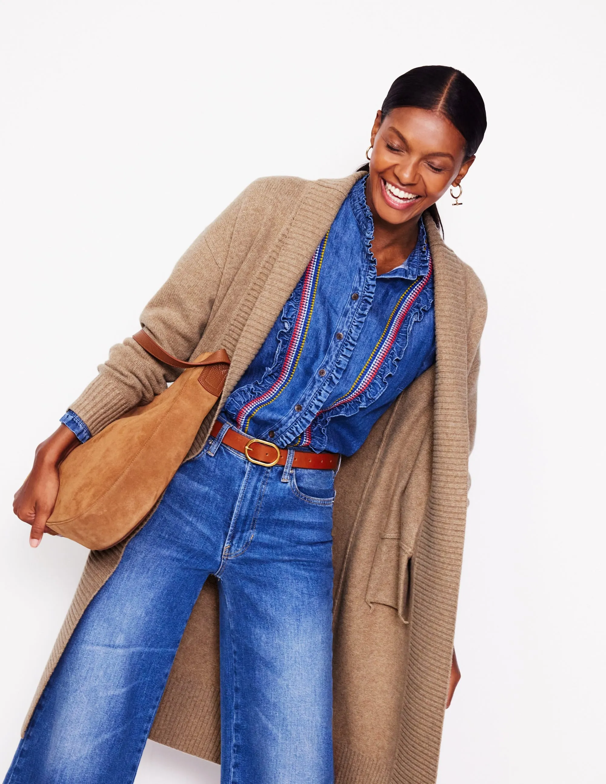 Longline Merino Cardigan-Oatmeal Melange