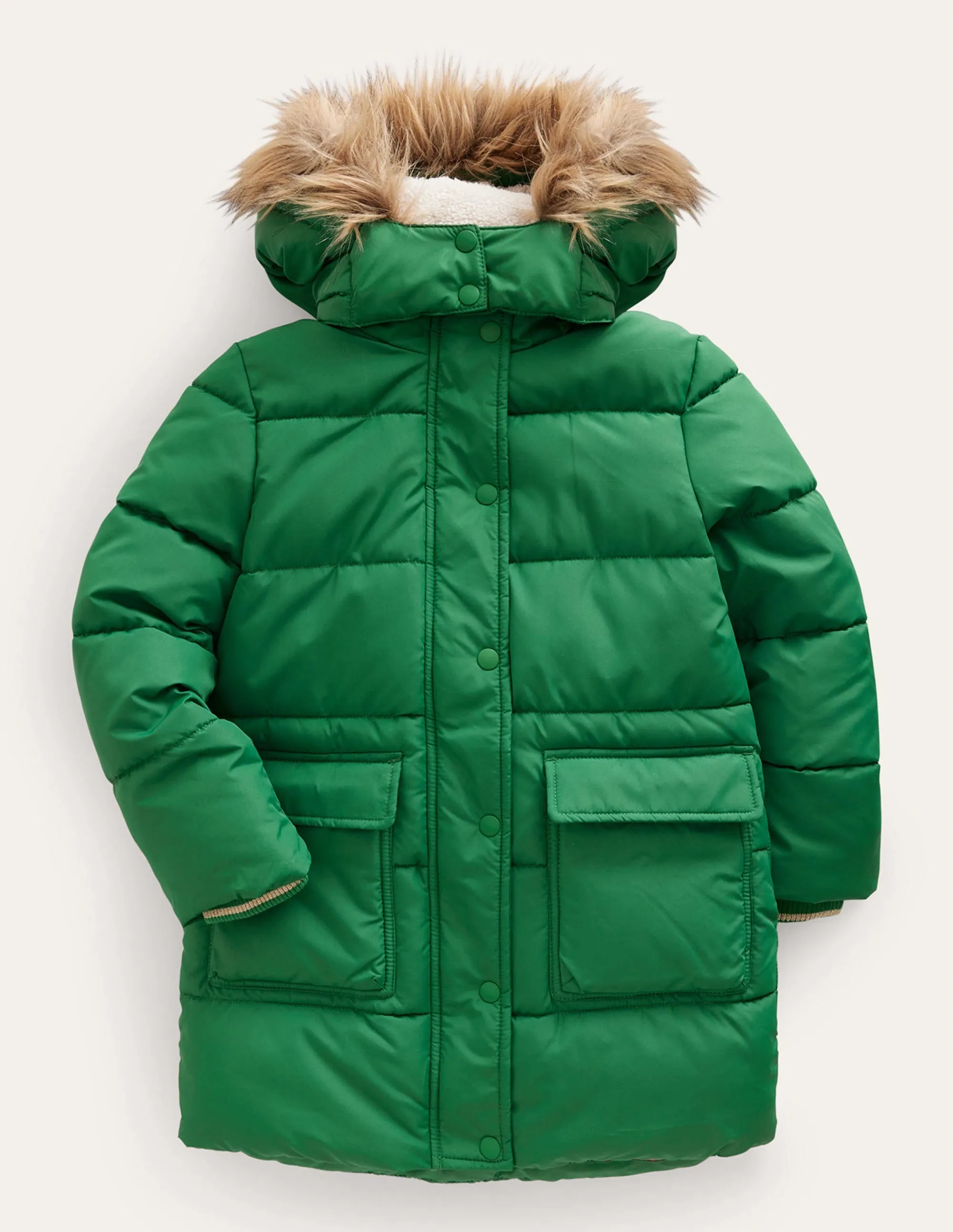 Longline Padded Coat-Deep Green