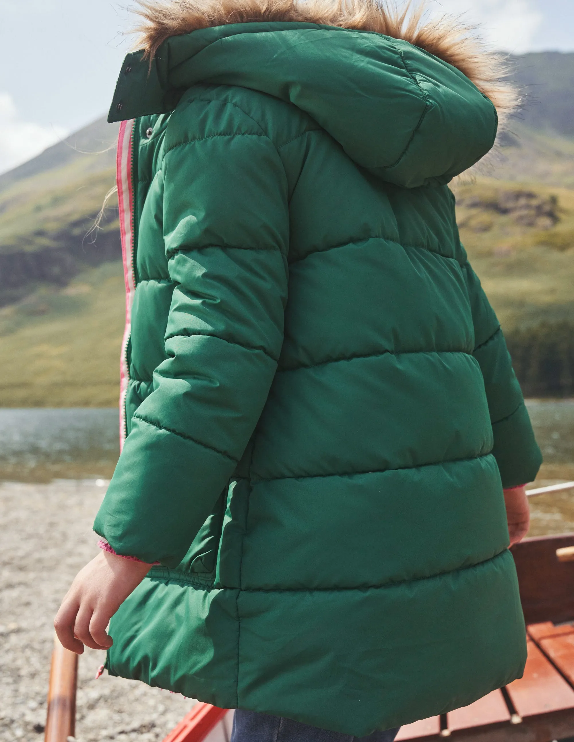 Longline Padded Coat-Deep Green