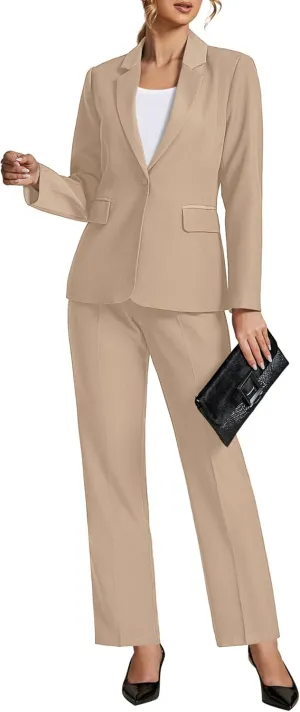 LookbookStore Pant Suits for Women Dressy 2 Piece Blazer and High Rise Straight Leg Pants Sets Business Casual Outfits