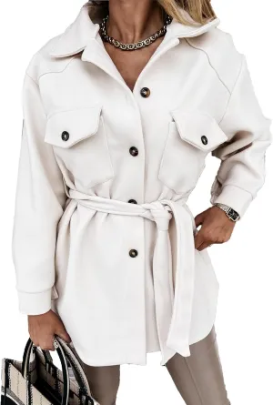 Maiyifu-GJ Women's Casual Trench Coat Wool Blend Coats Jackets Lapel Single Breasted Overcoats Mid Length Outerwear