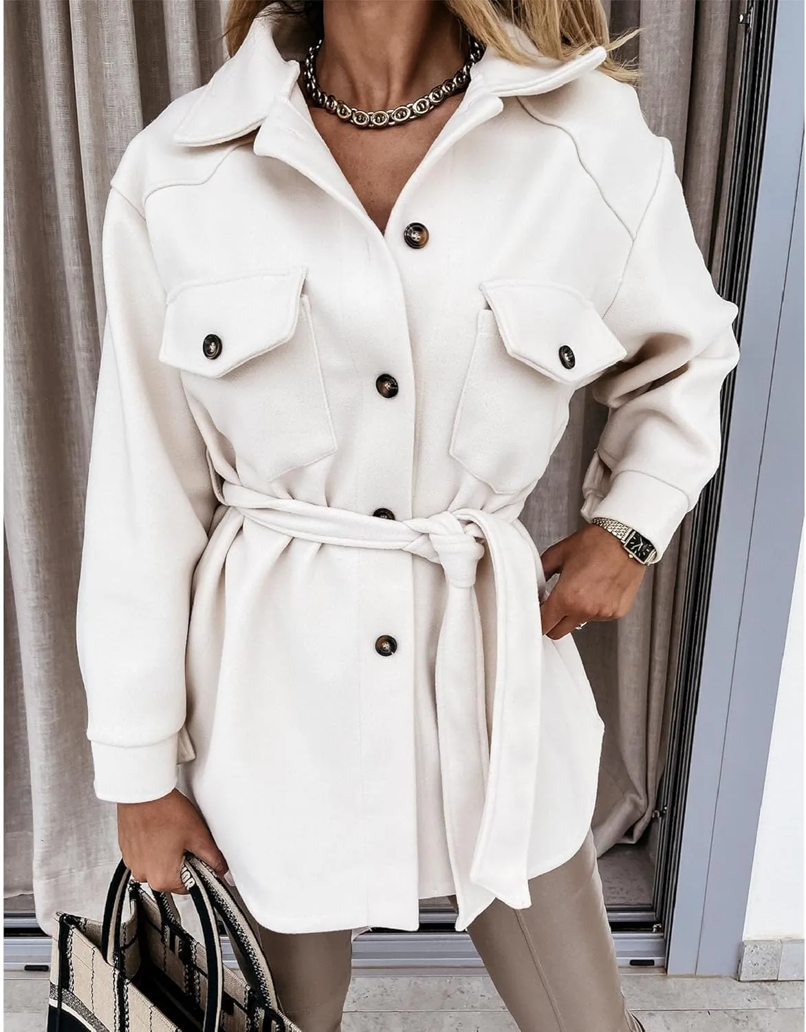 Maiyifu-GJ Women's Casual Trench Coat Wool Blend Coats Jackets Lapel Single Breasted Overcoats Mid Length Outerwear