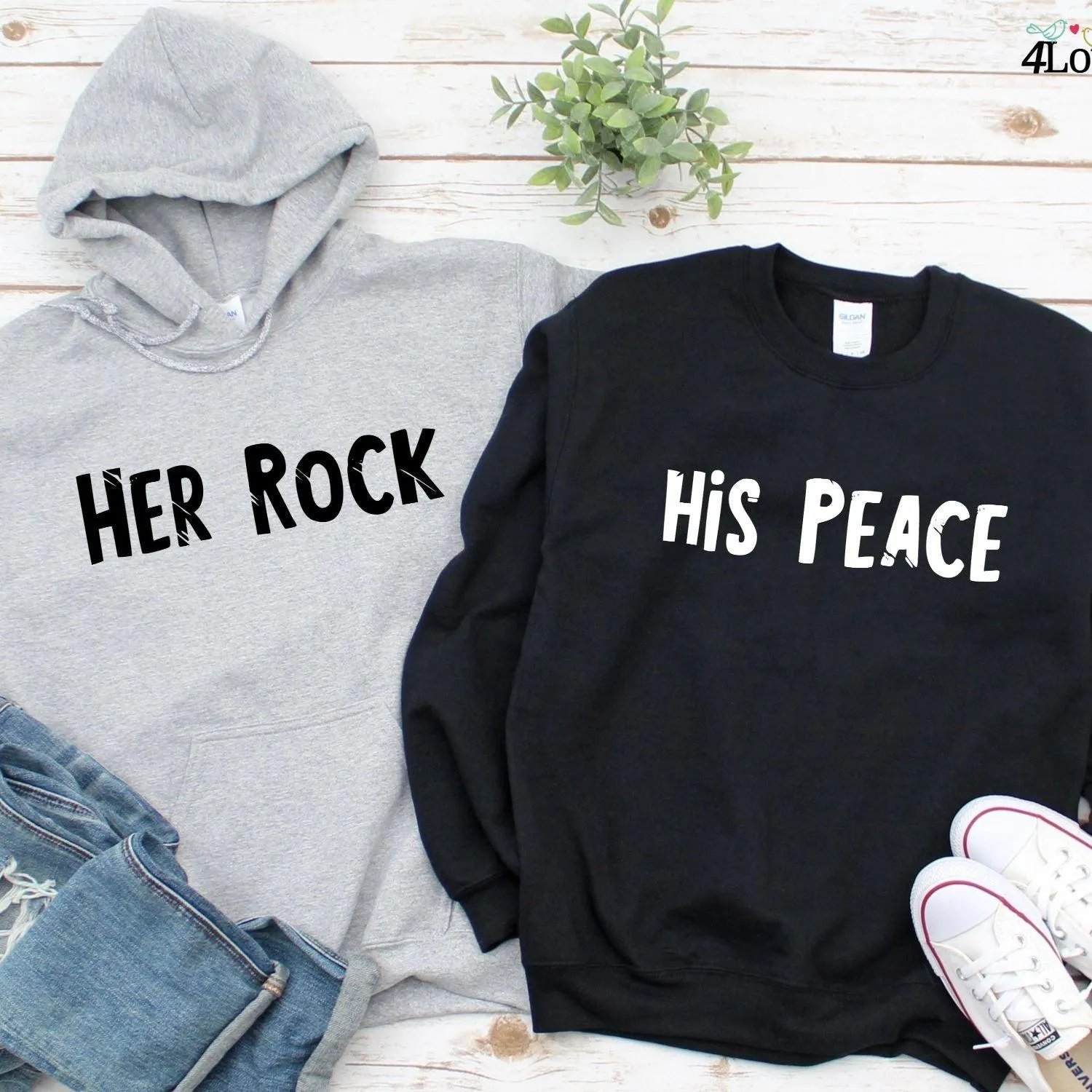 Matching Set: His Rock & Her Peace Sweatshirts - Gift for Couples, Boyfriend & Girlfriend Outfit