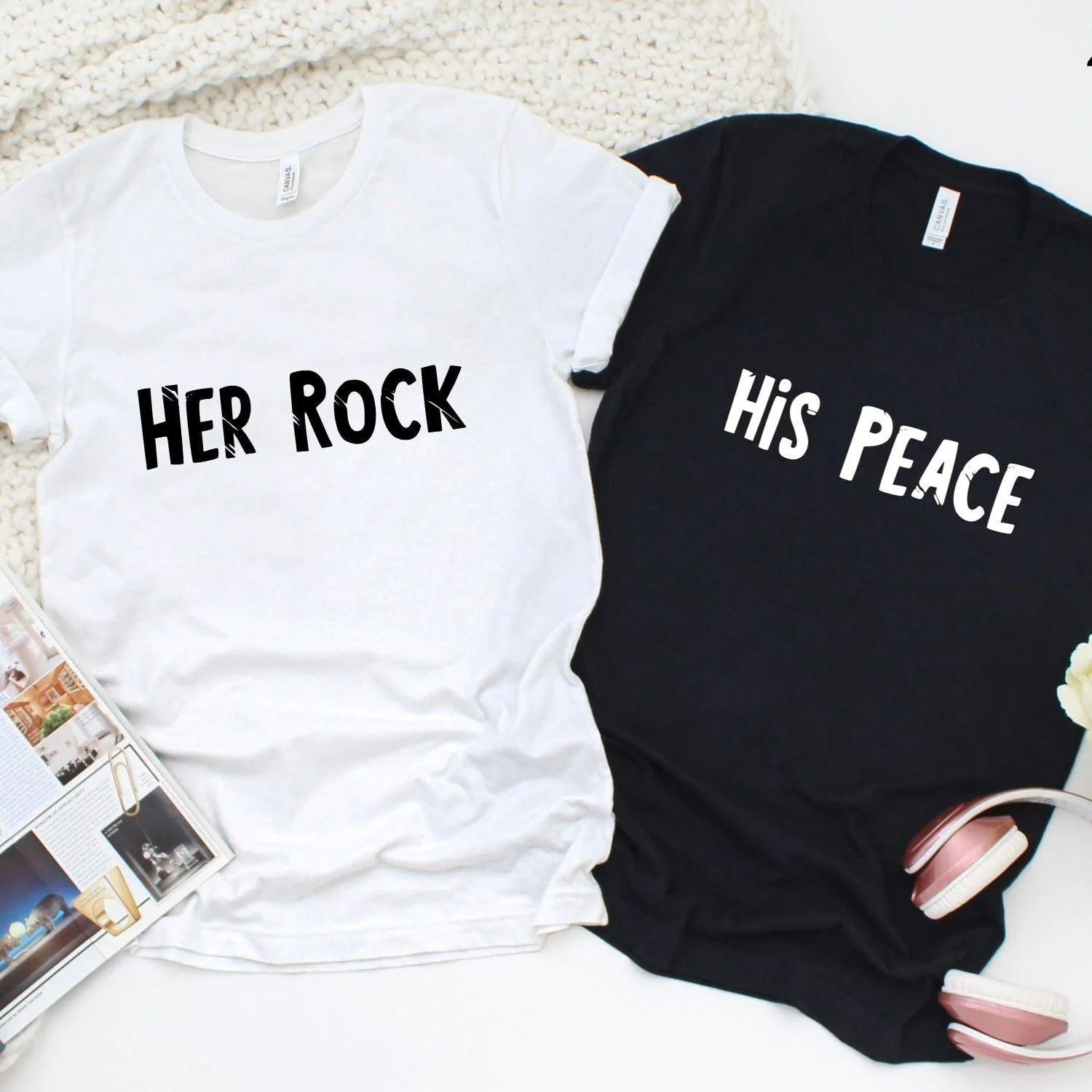 Matching Set: His Rock & Her Peace Sweatshirts - Gift for Couples, Boyfriend & Girlfriend Outfit