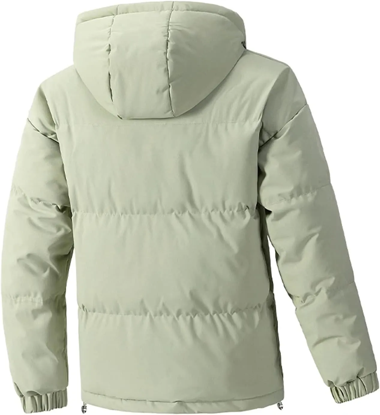 Men Hooded Solid Stand Collar Cotton-Padded Thick Warm Casual Button Zipper Parka Coat