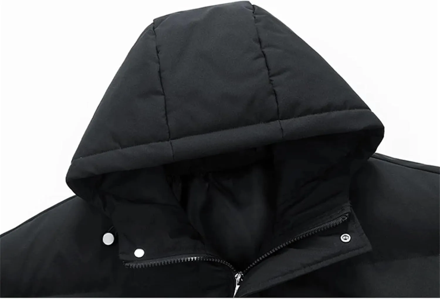 Men Hooded Solid Stand Collar Cotton-Padded Thick Warm Casual Button Zipper Parka Coat