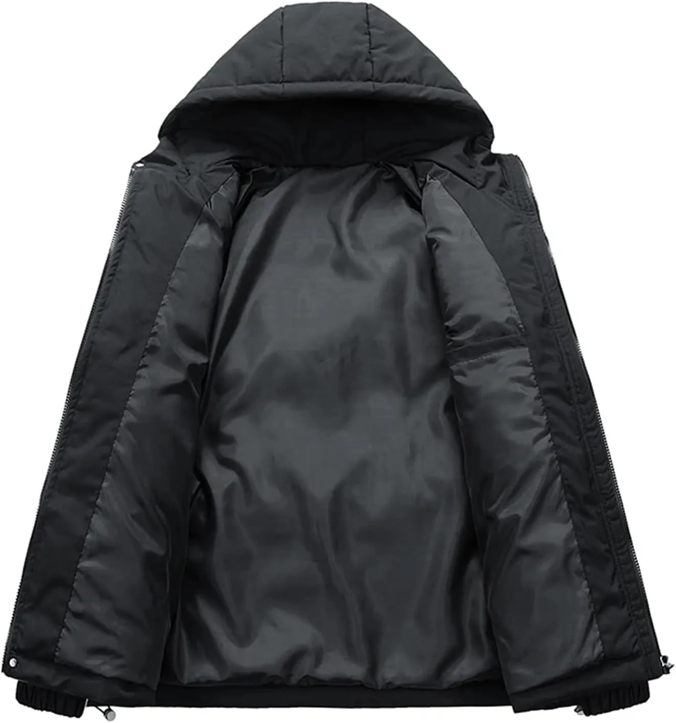 Men Hooded Solid Stand Collar Cotton-Padded Thick Warm Casual Button Zipper Parka Coat