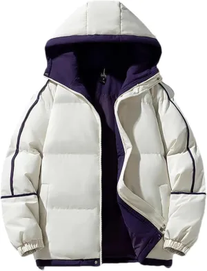 Men Hooded Stand Collar Cotton-Padded Thick Warm Casual Patchwork Long Sleeve Parka Coat