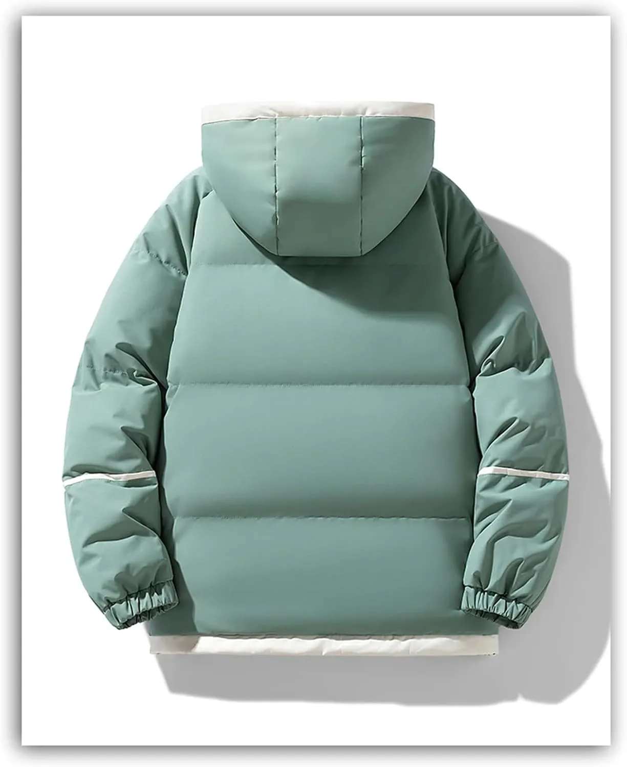 Men Hooded Stand Collar Cotton-Padded Thick Warm Casual Patchwork Long Sleeve Parka Coat