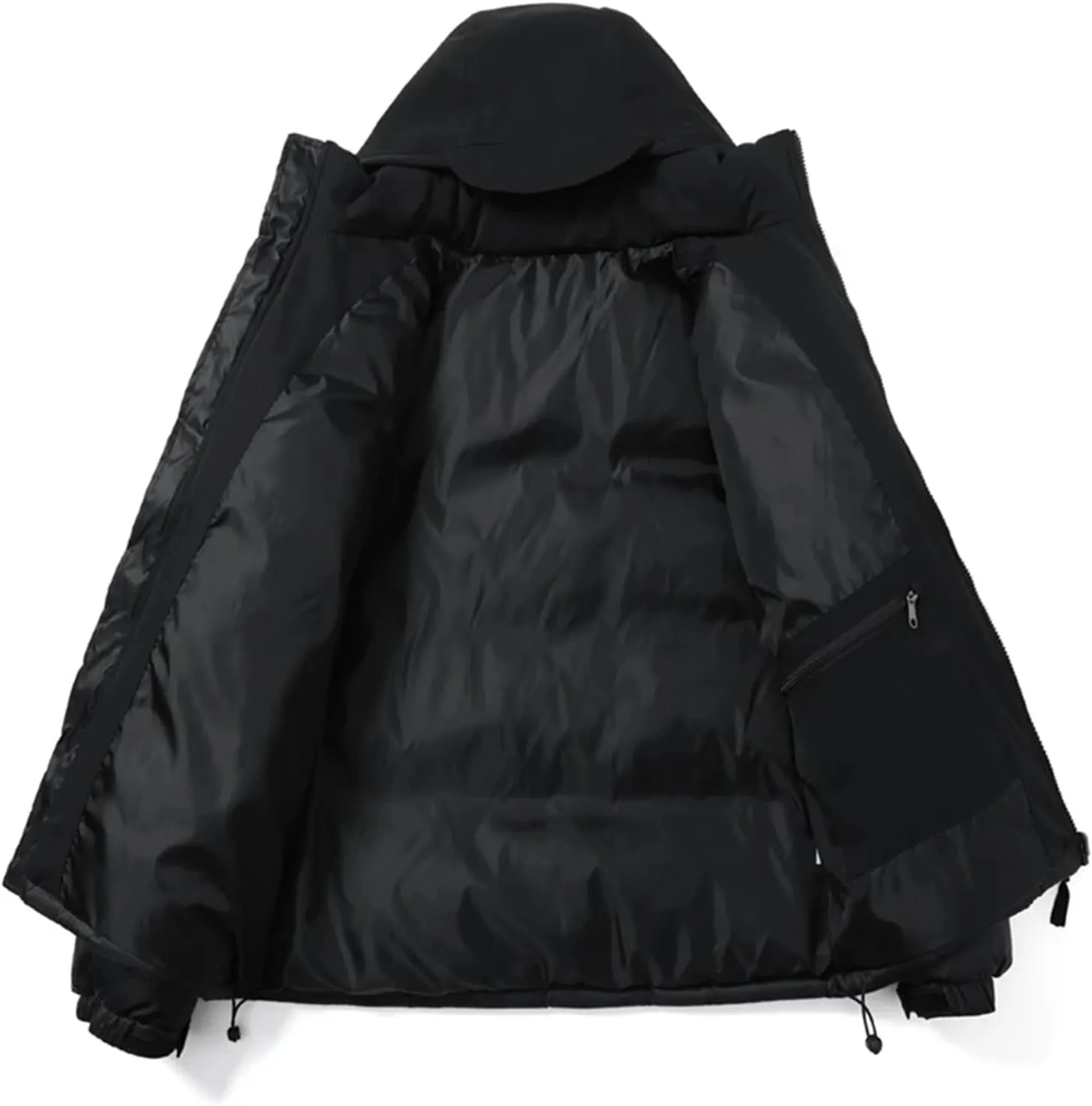 Men Hooded Stand Collar Patchwork Cotton-Padded Warm Casual Long Sleeve Zipper Parka Coat