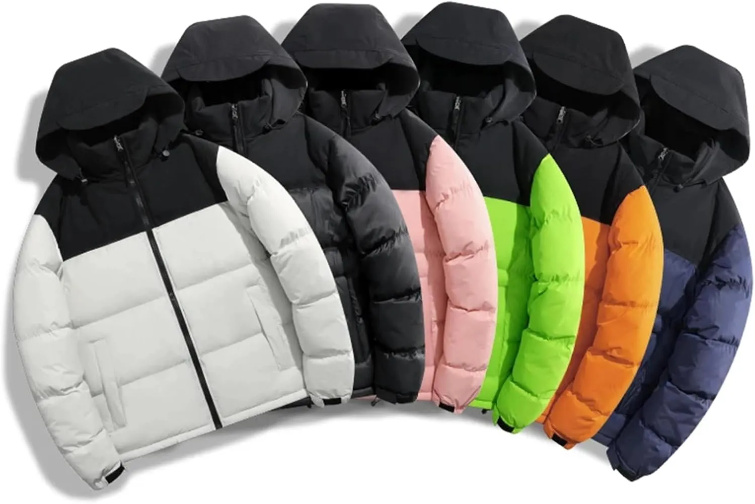 Men Hooded Stand Collar Patchwork Cotton-Padded Warm Casual Long Sleeve Zipper Parka Coat
