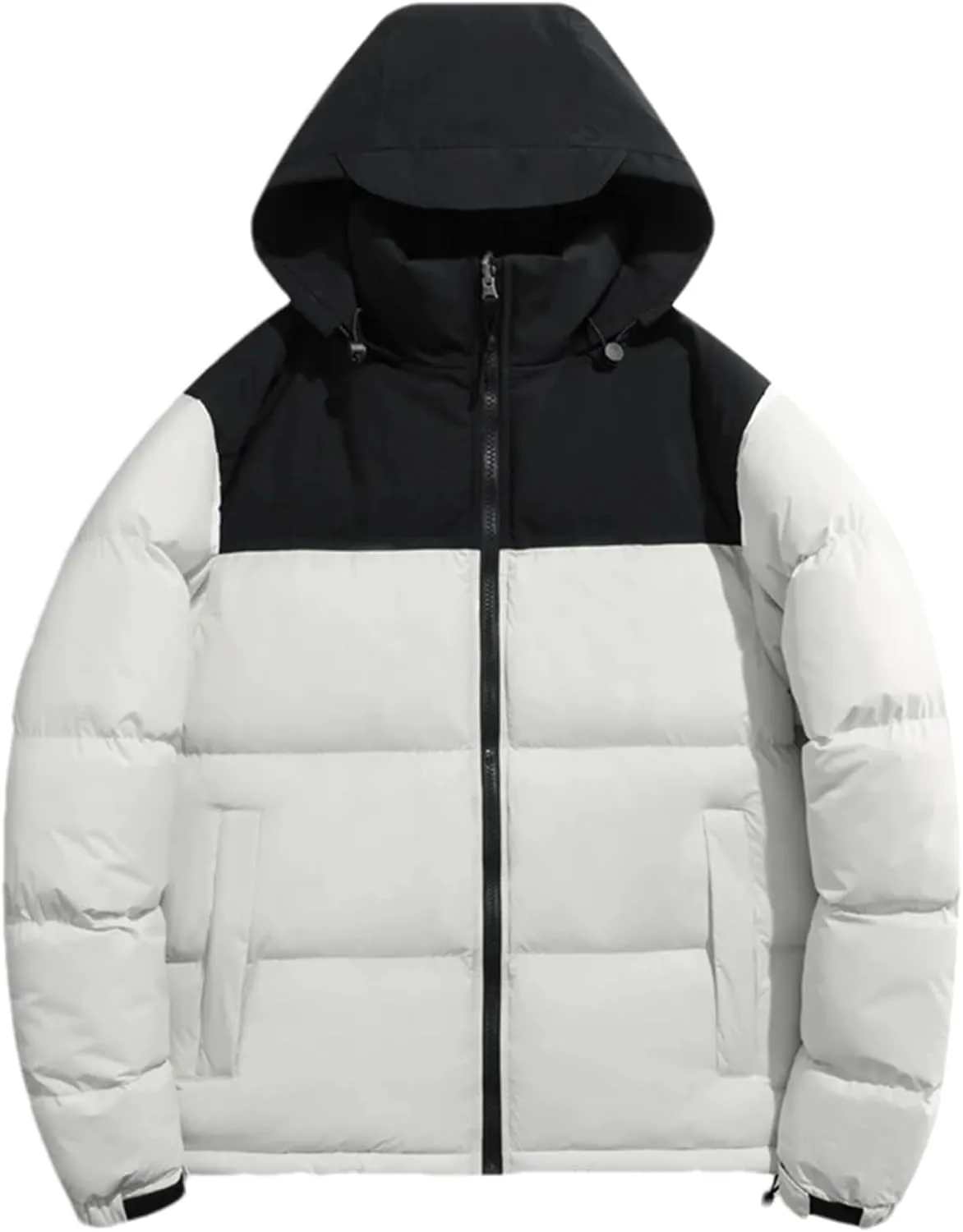 Men Hooded Stand Collar Patchwork Cotton-Padded Warm Casual Long Sleeve Zipper Parka Coat