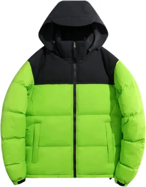 Men Hooded Stand Collar Patchwork Cotton-Padded Warm Casual Long Sleeve Zipper Parka Coat
