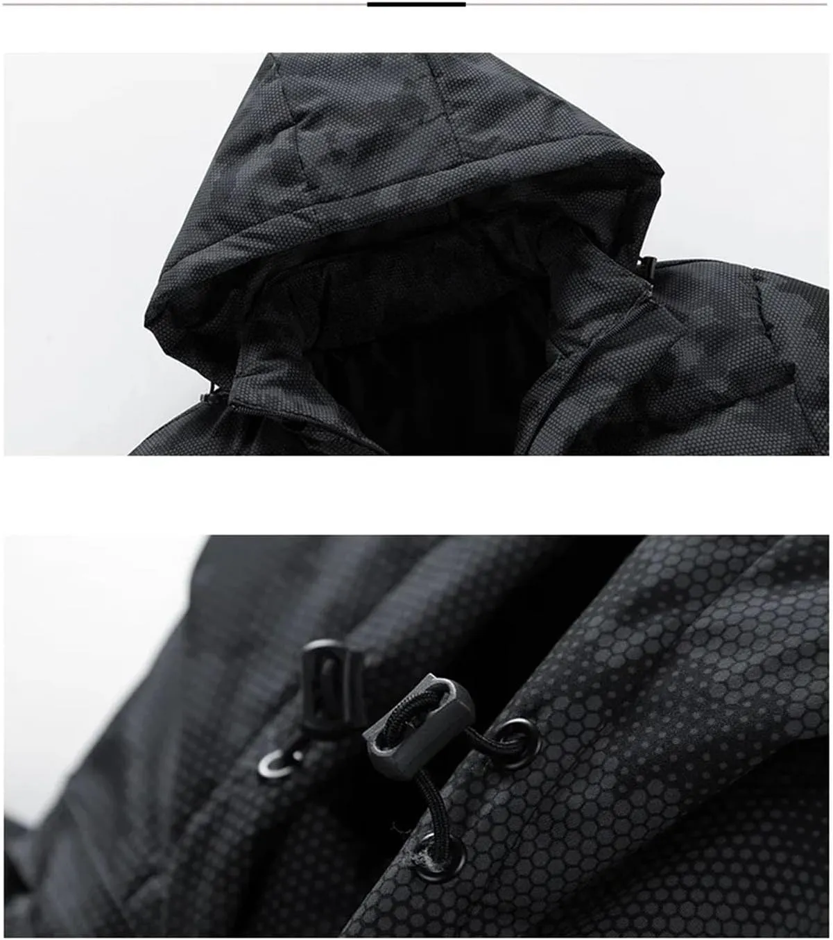Men Hooded Stand Collar Solid Printing Cotton-Padded Thick Warm Casual Parka Coat
