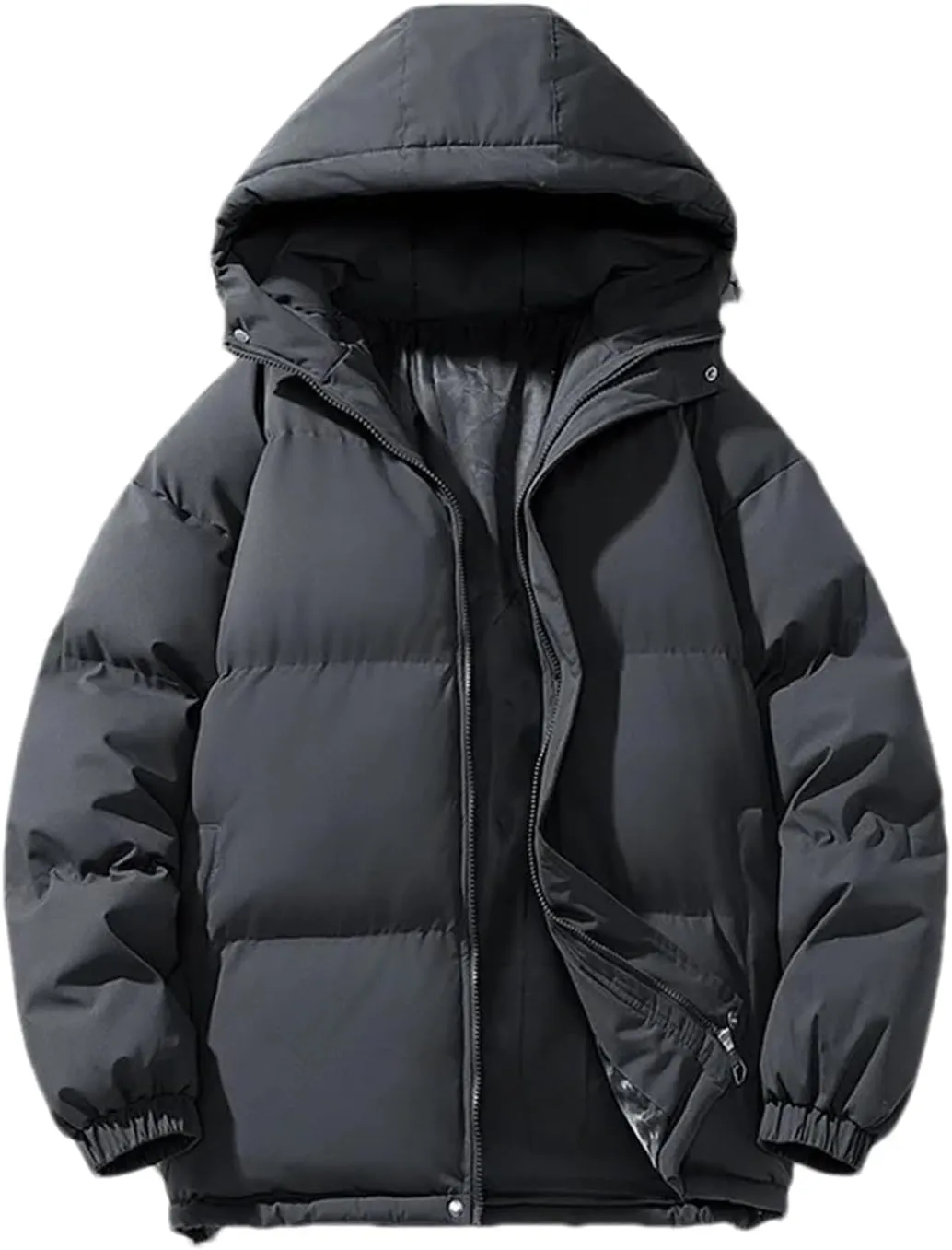 Men Solid Hooded Stand Collar Cotton-Padded Outdoor Casual Thick Warm Parka Coat