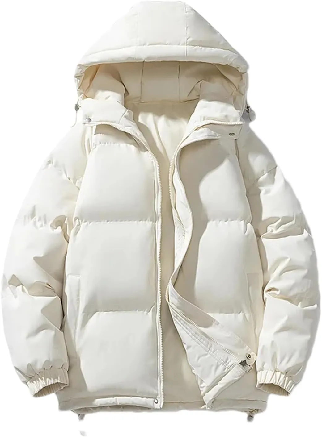 Men Solid Hooded Stand Collar Cotton-Padded Outdoor Casual Thick Warm Parka Coat