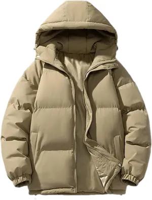 Men Solid Hooded Stand Collar Cotton-Padded Outdoor Casual Thick Warm Parka Coat