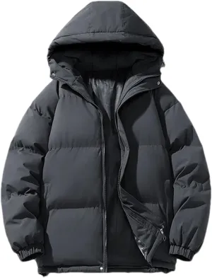 Men Solid Hooded Stand Collar Cotton-Padded Outdoor Casual Thick Warm Parka Coat