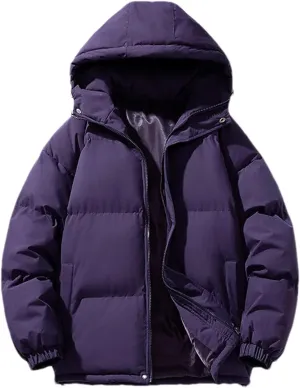 Men Solid Hooded Stand Collar Cotton-Padded Outdoor Casual Thick Warm Parka Coat