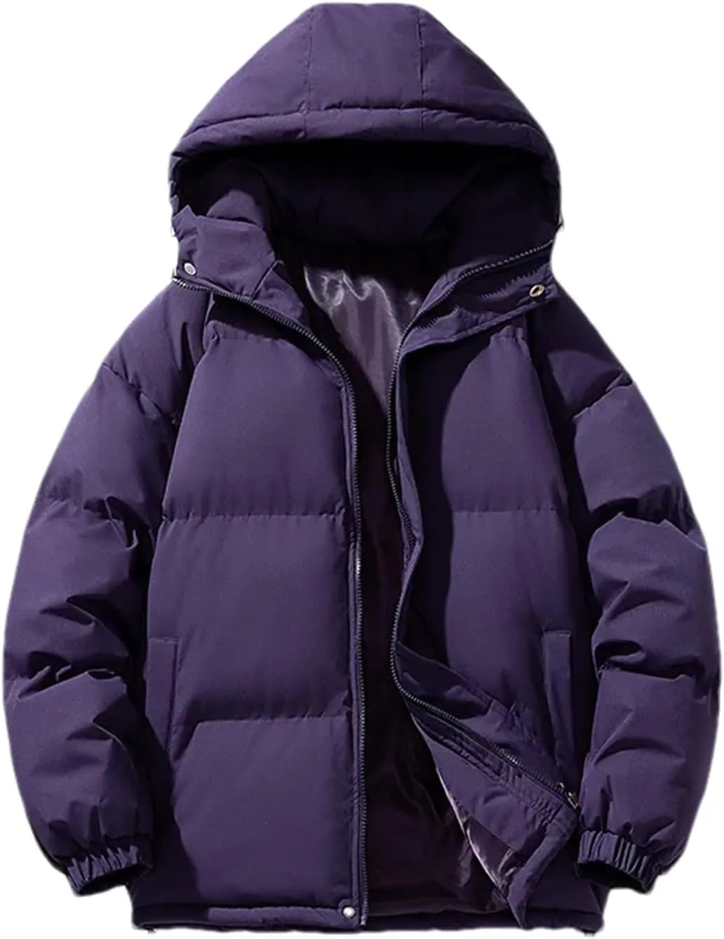 Men Solid Hooded Stand Collar Cotton-Padded Outdoor Casual Thick Warm Parka Coat
