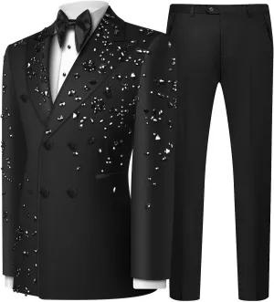 Men's 2 Piece Double Breasted Suits Slim Fit Tuxedo Jacket and Dress Pants Set for Wedding Business Prom Suits