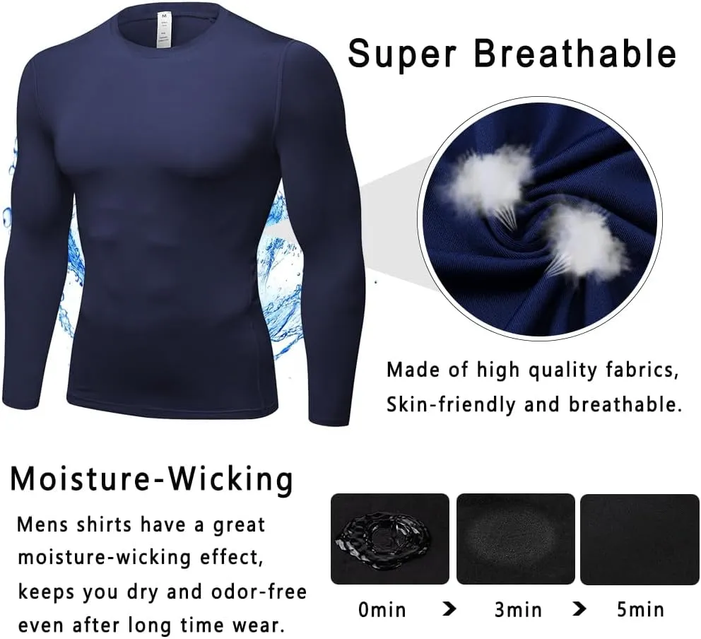 Men's Compression Shirts Long Sleeve Athletic T-Shirts Workout Running Tops Quick Dry Baselayer Undershirts for Football