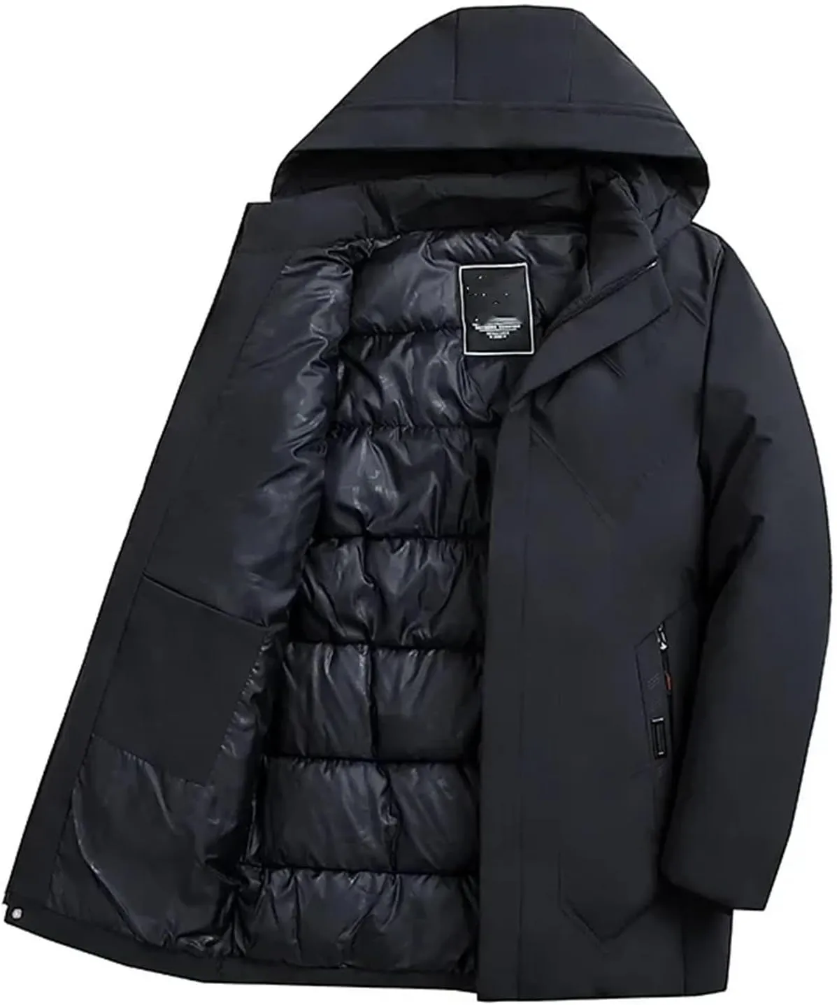 Men's Drawstring Hooded Stand Collar Cotton-Padded Thick And Warm Casual Parka Coat