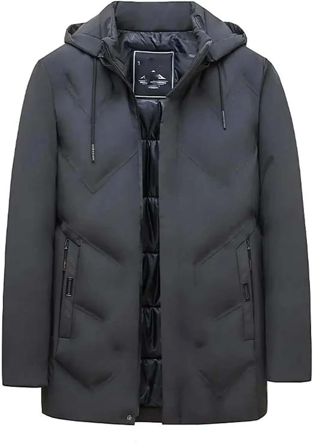 Men's Drawstring Hooded Stand Collar Cotton-Padded Thick And Warm Casual Parka Coat
